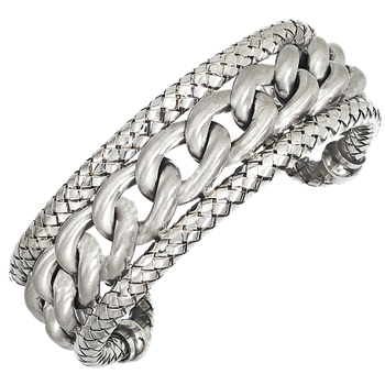 Sterling Traversa Edged Curb Link Cuff Bracelet VHB 858
