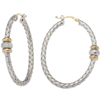 Single Station Yellow Gold & Diamond Rondelle Oval Sterling Traversa Hoop Earrings VHE 1071 D