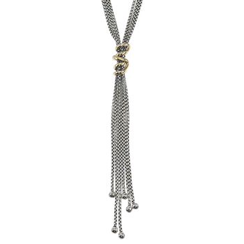Multi Strand Sterling Box Tassel Necklace with Shiny Yellow Gold Wrap VHN 1610