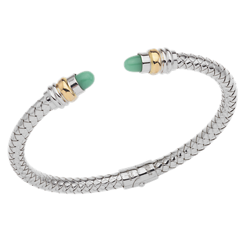 Chrysoprase cabochons Sterling Traversa Spring Cuff Bracelet, Yellow Gold Rondelles VHB 416 CHRYS