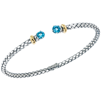 Faceted Blue Topaz Sterling Traversa Cuff Bracelet, Yellow Gold Rondelles VHB 1322 FBT