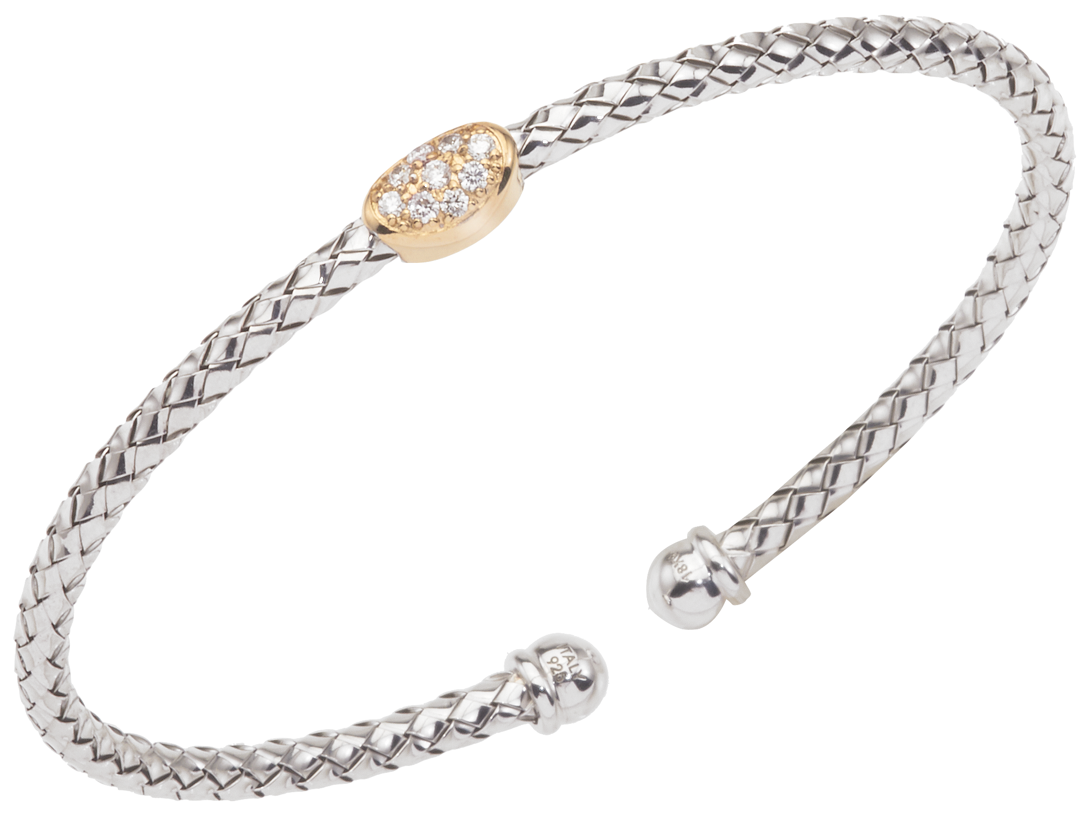 Single Oval Shape Diamond Station Sterling Traversa Cuff Bracelet