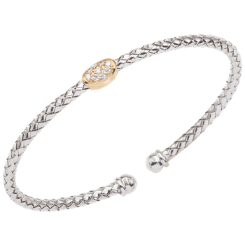 Single Oval Shape Diamond Station Sterling Traversa Cuff Bracelet VHB 1204 D CF S