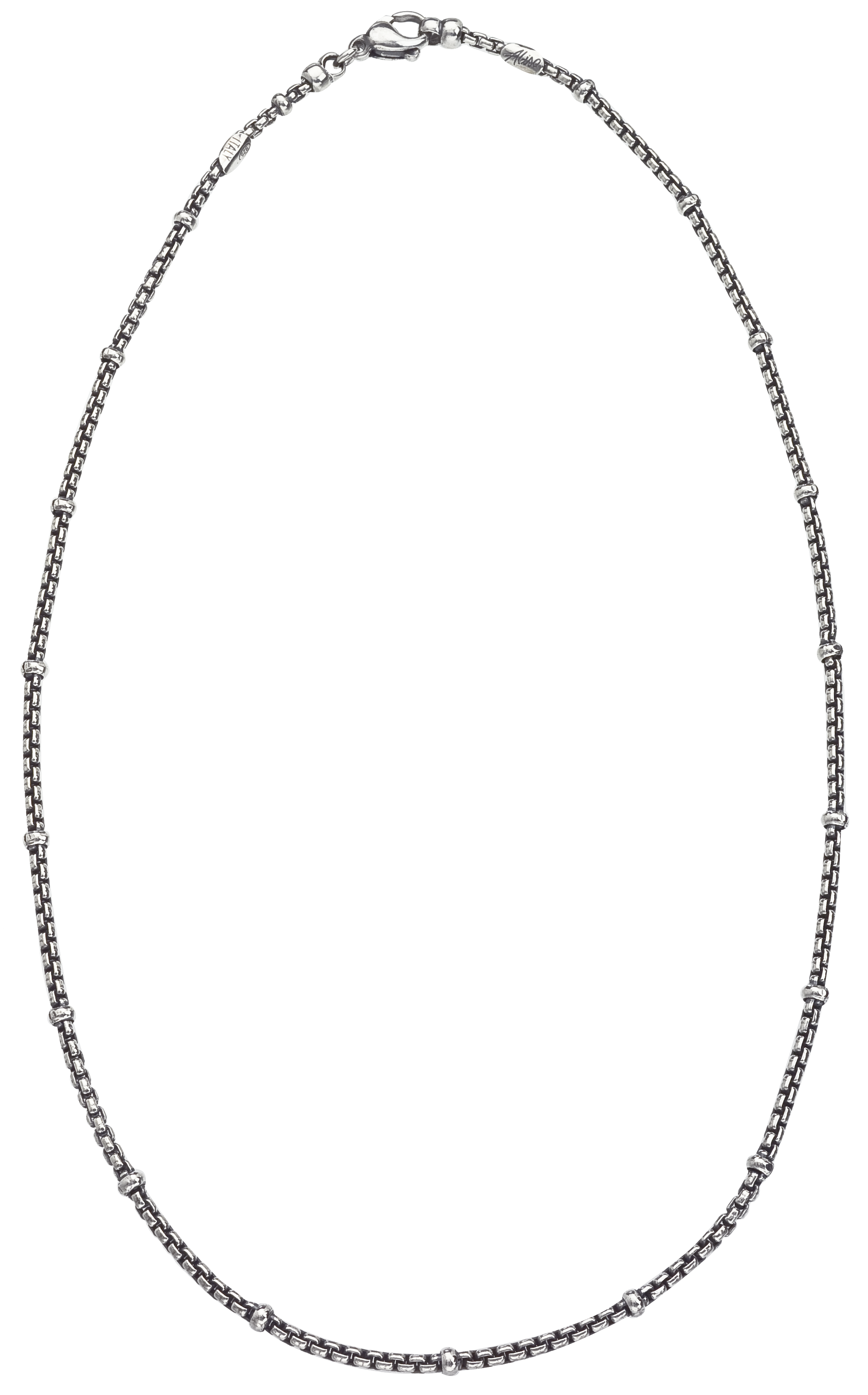 Sterling Box Chain with rondelles, 16", Rhodium Finish