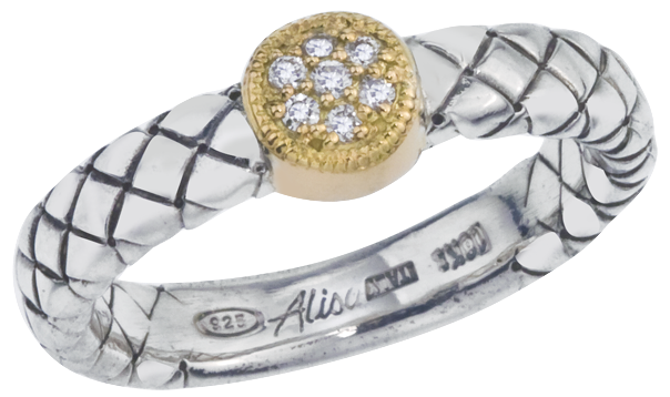 Traversa Band Ring, Yellow Gold Round Shape Pave' Diamond Station