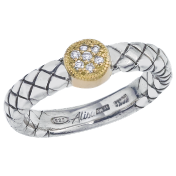 Traversa Band Ring, Yellow Gold Round Shape Pave' Diamond Station VHR 1234 D