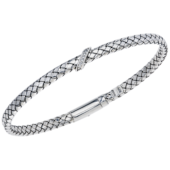 Flat Single Diagonal Diamond Station Sterling Traversa Locking Bangle Bracelet VHB 1521 D LK