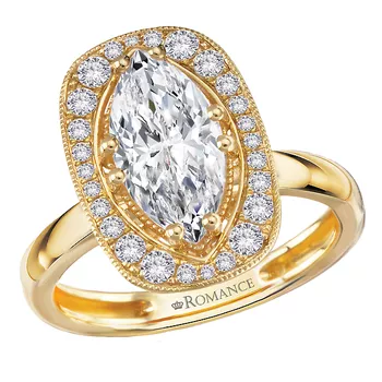 Engagement Ring with Marquise Center and Cushion Shaped Halo 160352-CM150Y