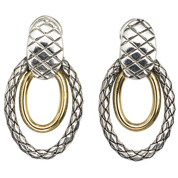 Oval Sterling Traversa Doorknocker Earrings with Shiny Yellow Gold Oval in Center VHE 619