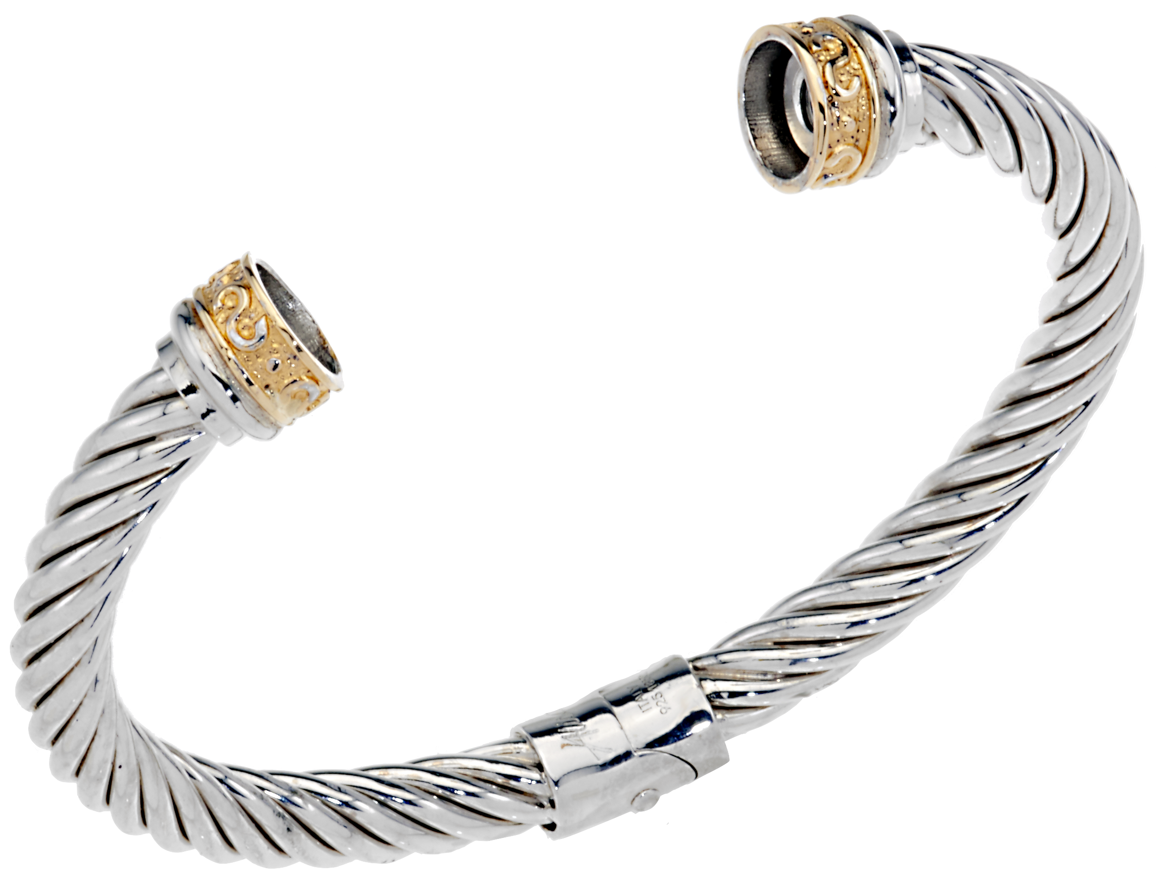 Bellatini Vari-tip Sterling Twisted Cable Spring Cuff Bracelet Blank, Yellow Gold Scrollwork