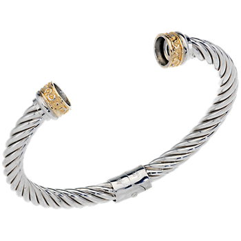 Bellatini Vari-tip Sterling Twisted Cable Spring Cuff Bracelet Blank, Yellow Gold Scrollwork AO 12-100