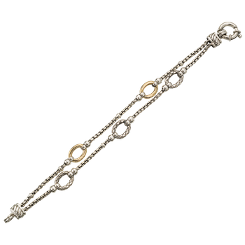 Sterling Double Box Chain with 3 Traversa Oval Links & 2 Shiny Yellow Gold Oval Links Bracelet VHB 855