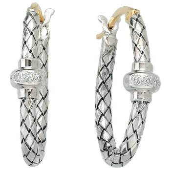 Single Diamond Rondelle Oval Sterling Traversa Hoop Earrings VHE 860 D
