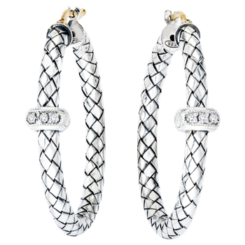 Single Diamond Rondelle Round Sterling Traversa Hoop Earrings VHE 1365 D