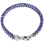 Alisa Men's 2 row box bracelet woven with blue paracord, Traversa lock & end caps, Rhodium Finish MB 3060 BL 9"