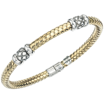 Double Wide Rondelle Station Yellow Gold Traversa Spring Bangle Bracelet VHB 1370