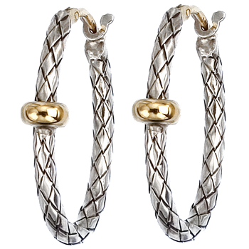 Single Station Yellow Gold Rondelle Round Sterling Traversa Hoop Earrings VHE 699