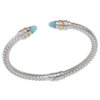 Alisa Faceted Amazonite cabochons Sterling Traversa Spring Cuff Bracelet, Yellow Gold Rondelles VHB 416 FAMZ