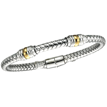 Double Yellow Gold Rondelle Station Sterling Traversa Spring Bangle Bracelet VHB 414