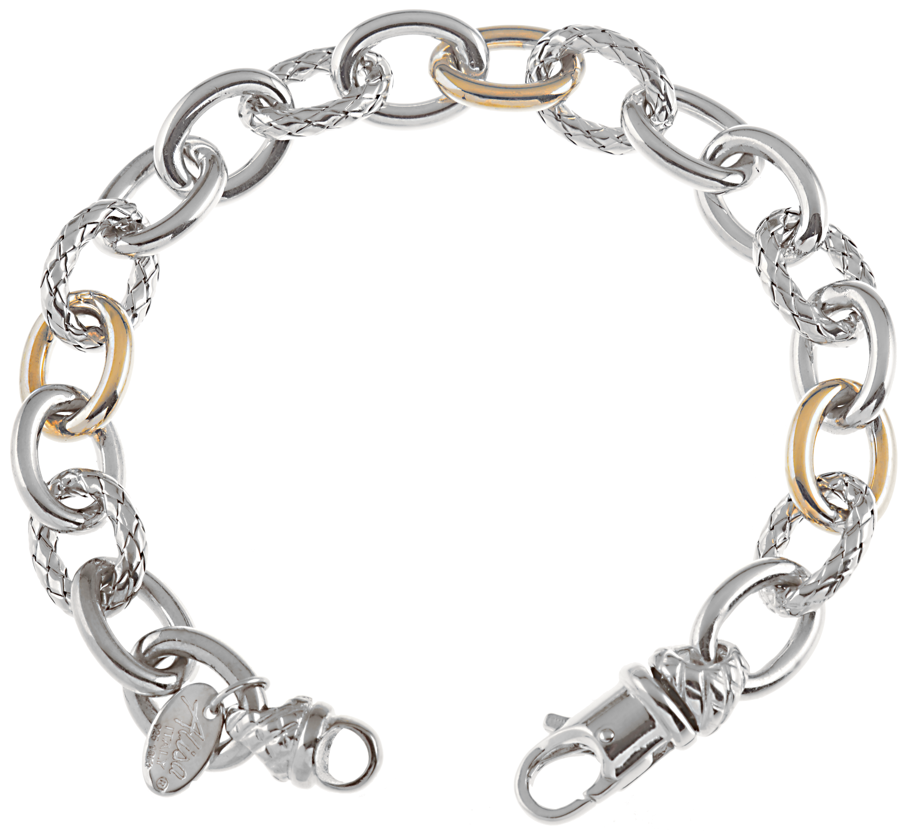 Yellow Gold & Sterling Shiny & Traversa Oval Link Bracelet