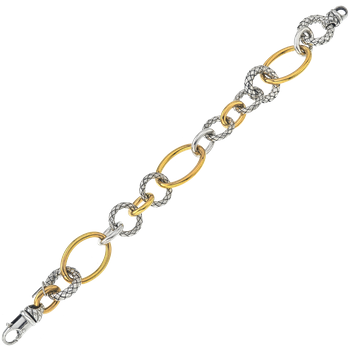 Mixed Shape & Size Traversa & Shiny Sterling & Yellow Gold Link Bracelet VHB 1461