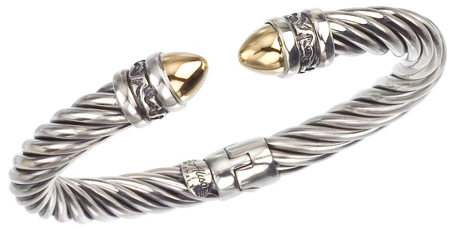 Yellow Gold cabochons Twisted Cable Sterling Spring Cuff Bangle Bracelet