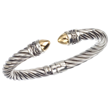 Yellow Gold cabochons Twisted Cable Sterling Spring Cuff Bangle Bracelet AO 12-927
