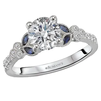 *** Lab Grown Diamond *** Sapphire and Diamond Semi-Mount Ring 160056-RD100LG