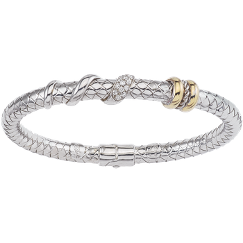 Swirl, Diamond Rondelle & Yellow Gold Rondelle Sterling Traversa Spring Bangle Bracelet VHB 502 D