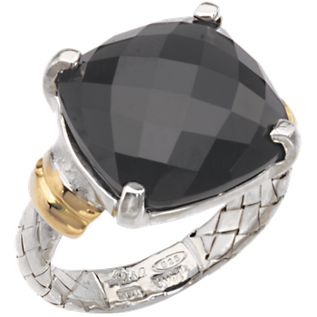 Traversa Band Ring with Yellow Gold Rondelles & Large Cushion Black Onyx VHR 931 FBO