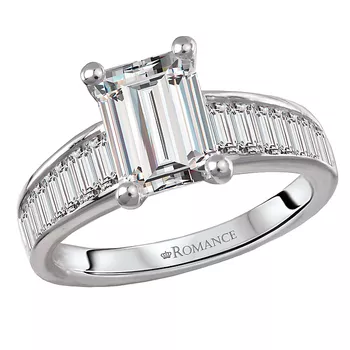 Semi-Mount Lab Grown Diamond Engagement Ring with Graduated Baguette Lined Band 160319-EM200LG