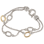 Alisa Sterling Double Box Chain with 3 Traversa Oval Links & 2 Shiny Yellow Gold Oval Links Bracelet VHB 855