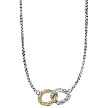 Small Yellow Gold & Sterling Interlocking Traversa Circles Box Chain Necklace VHN 1611
