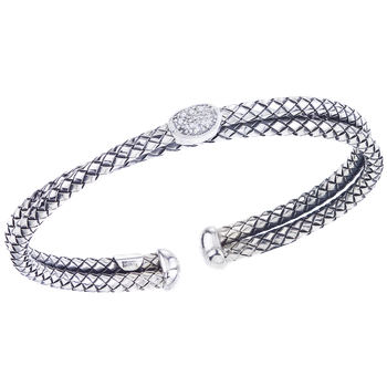 Twisted Double Sterling Traversa Single Oval Diamond Station Cuff Bracelet VHB 1224 D