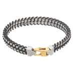Alisa Men's 2 row box bracelet woven with black paracord, 18K yellow gold Traversa lock & 925 SS end caps, Rhodium Finish MB 3059 G B 8.5"