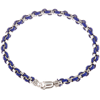 Alisa Men's box bracelet woven with blue leather, Traversa lock & end caps, Rhodium Finish MB 3057 BL 8.5"