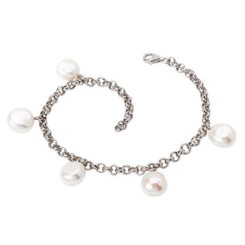 SILVER DANGLE PEARL BRACELET  7- 8 ADJUSTABLE. 9.5-11MM PRL 856049-8