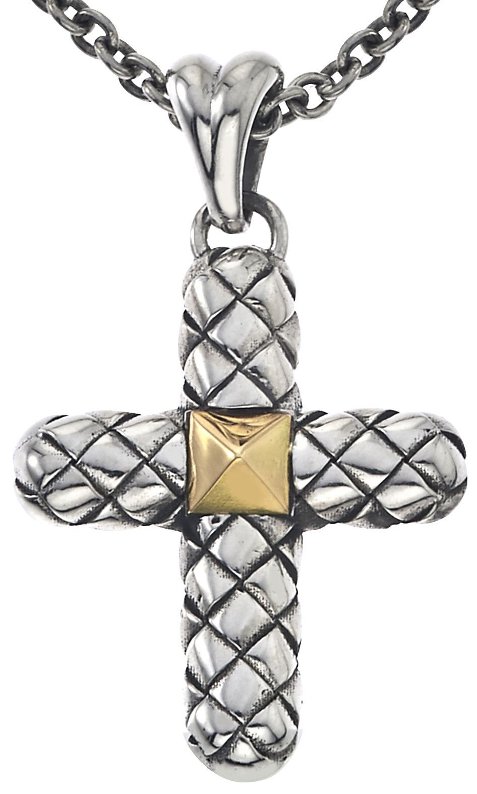 Sterling Traversa Cross with Yellow Gold Center Pendant