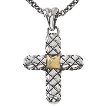 Sterling Traversa Cross with Yellow Gold Center Pendant VHP 1475