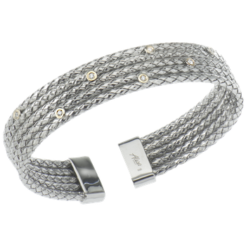 5 Row Sterling Traversa Cuff Bangle Bracelet, Scattered Bezel Set Diamonds in Yellow Gold VHB 1378 GD CF