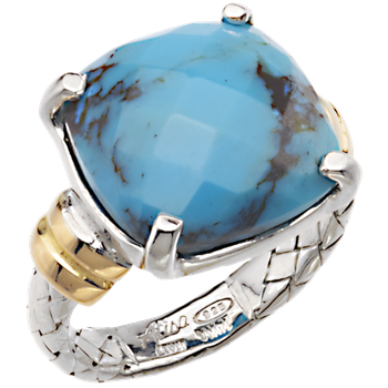 Traversa Band Ring with Yellow Gold Rondelles & Large Cushion Turquoise with Matrix VHR 931 FTQM