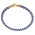 Alisa Men's textured box bracelet woven with blue leather, 18K yellow gold lock & Traversa end caps, Rhodium Finish MB 3058 G BL 8.5"
