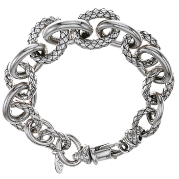 Alternating Graduated Oval Shiny & Traversa Sterling Link Bracelet VHB 1525
