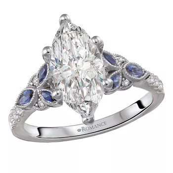 Diamond and Sapphire Semi-Mount Diamond Engagement Ring 160360-MQ200SPH
