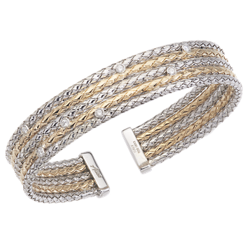 5 Row Yellow Gold & Sterling Traversa Scattered Bezel Set Diamond Cuff Bracelet VHB 1396 D CF