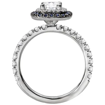 *** Lab Grown Diamond *** Diamond and Sapphire Halo Semi Mount Engagement Ring 160105-CO100LG