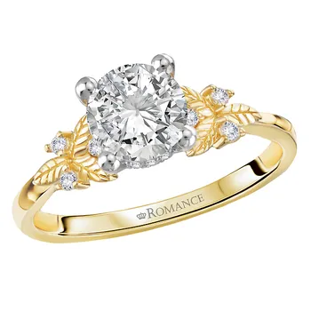 Semi-Mount Diamond Engagement Ring with Hidden Halo and Leaf Design 160282-RD100Y