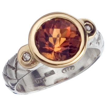 Yellow Gold Bezel Set Citrine Sterling Traversa Ring, Diamond Accents VHR 591 FC