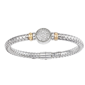 Diamond Circle Yellow Gold Rondelles Sterling Traversa Spring Bangle Bracelet VHB 1172 D