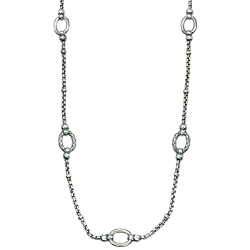 Oval Traversa & Shiny Sterling Stations Box Chain Necklace VHN 1298